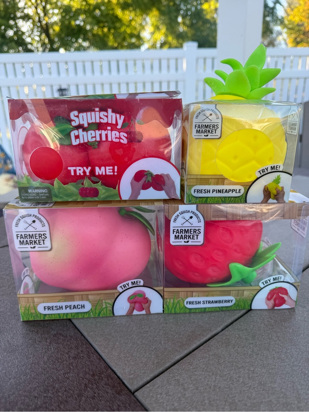 Farmers Market Squishy Fruit Toys - Fresh Peach, Strawberry, Pineapple, Cherries